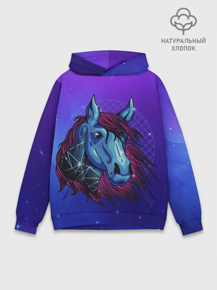 Худи мужской база хлопок / Retrowave Neon Horse