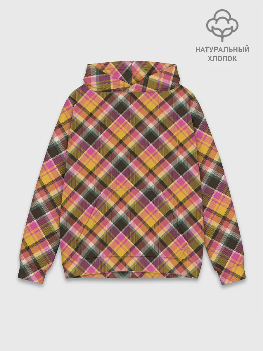 Худи мужской база хлопок / Клеточный узор