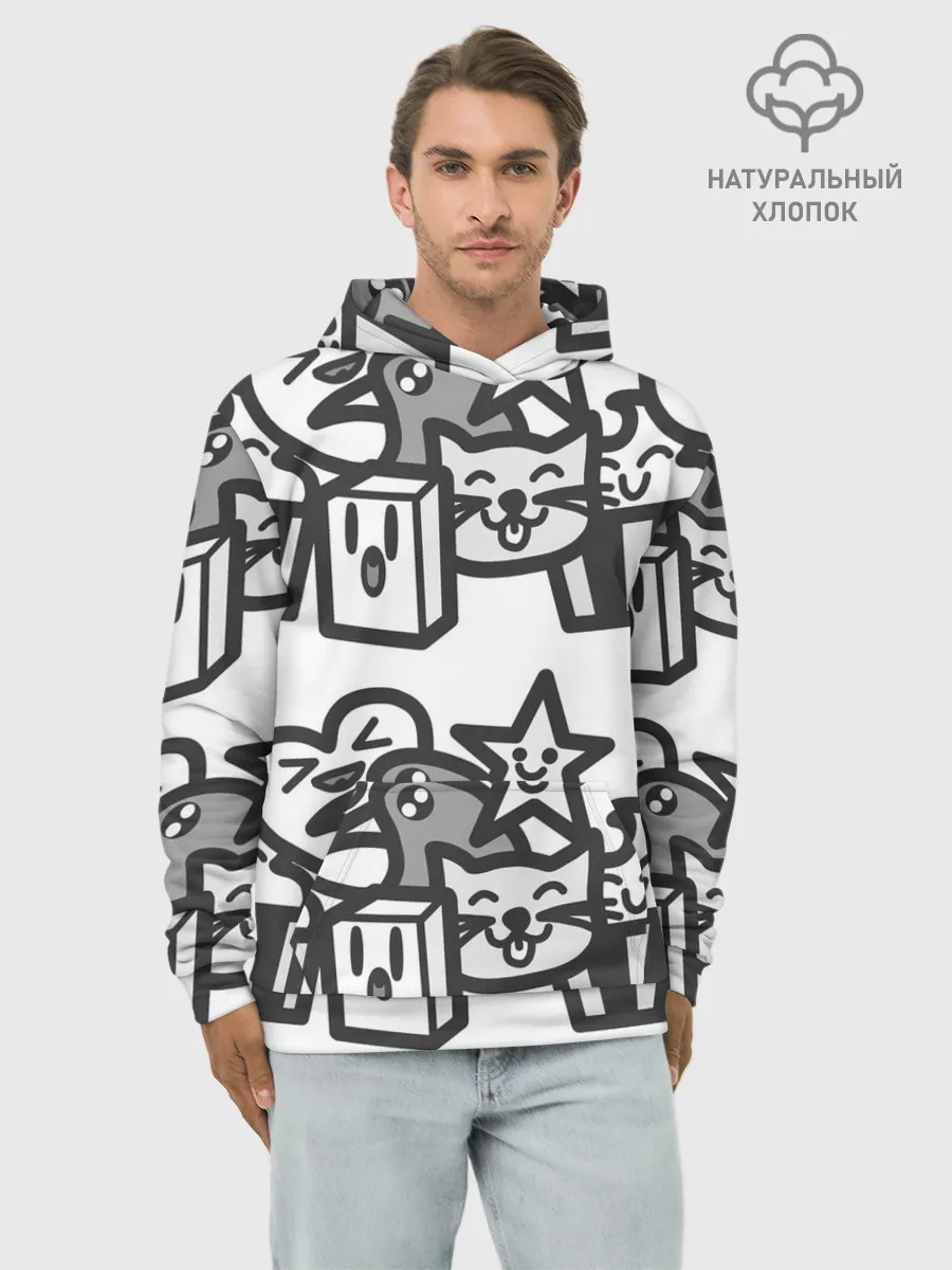 Худи мужской база хлопок / Чёрно-белые дудлы