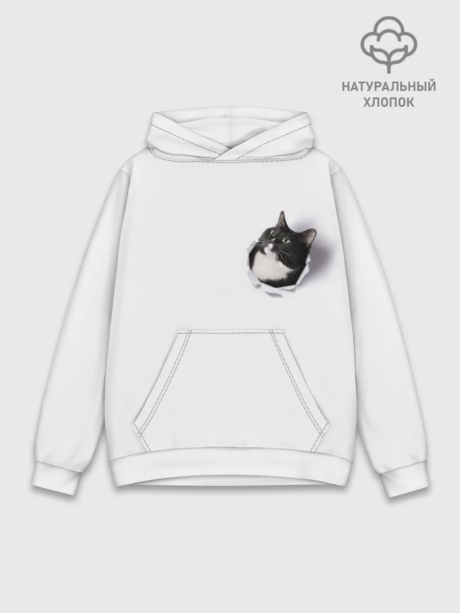 Худи мужской база хлопок / КОТ В СЕРДЦЕ