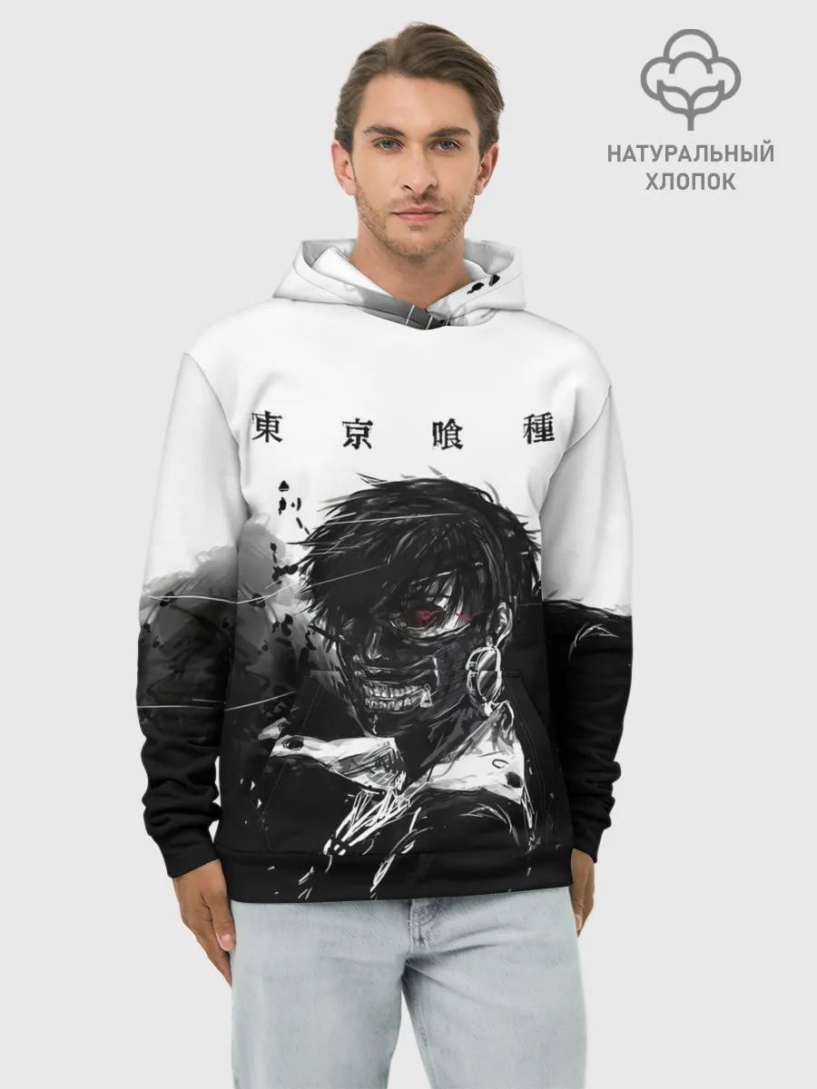 Худи мужской база хлопок / Канеки Кен черно-белый