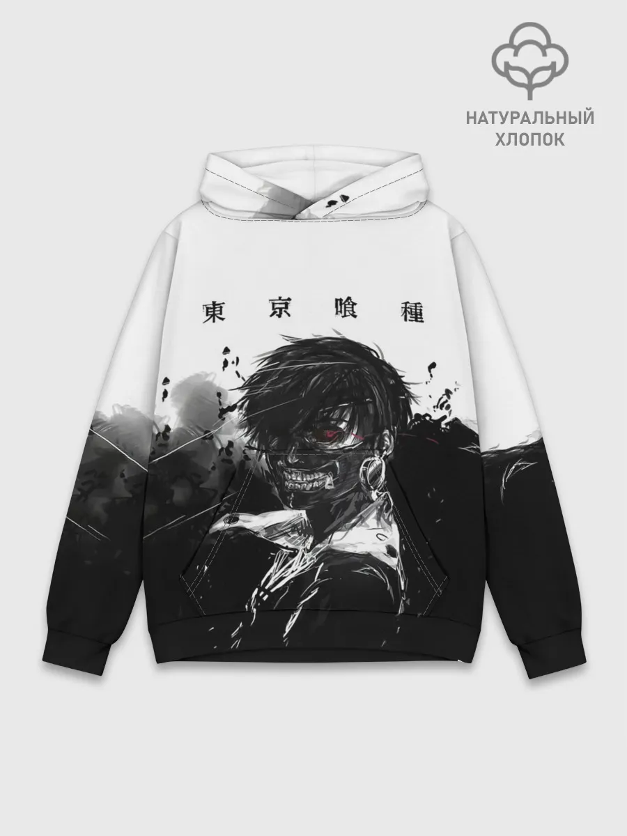 Худи мужской база хлопок / Канеки Кен черно-белый
