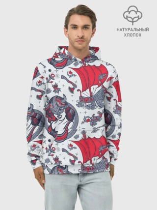 Худи мужской база хлопок / Корабли и девушка викинг