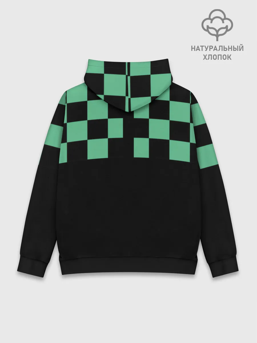 Худи мужской база хлопок / Kamado Tanjiro зеленые квадраты