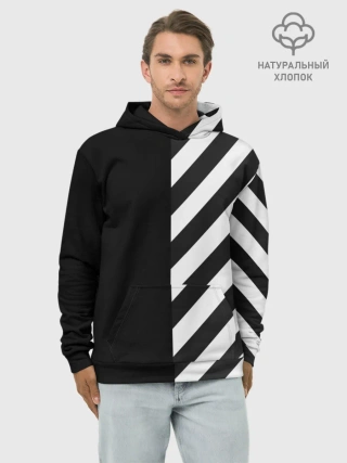 Худи мужской база хлопок / Черно-Белые Полосы