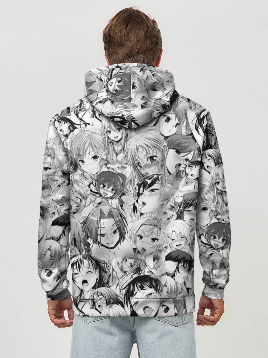 Худи мужской база хлопок / KAGUYA AHEGAO чернобелое / КАГУЯ АХЕГАО