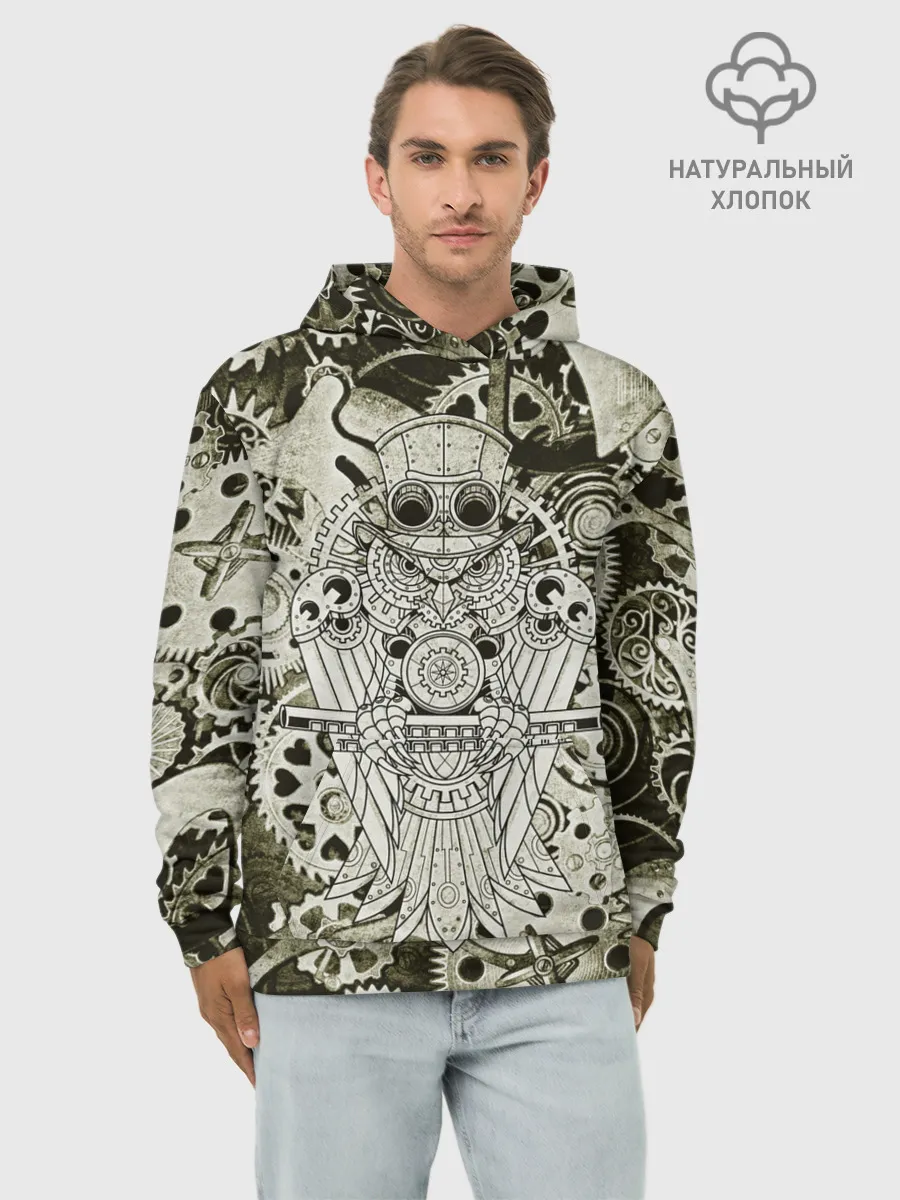 Худи мужской база хлопок / Стимпанк Сова