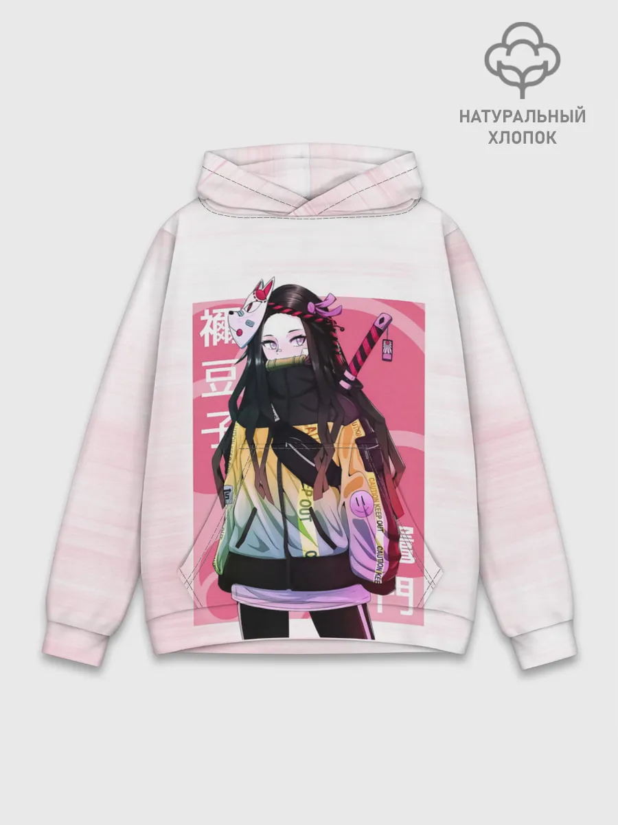 Худи мужской база хлопок / Kimetsu no yaiba розовое