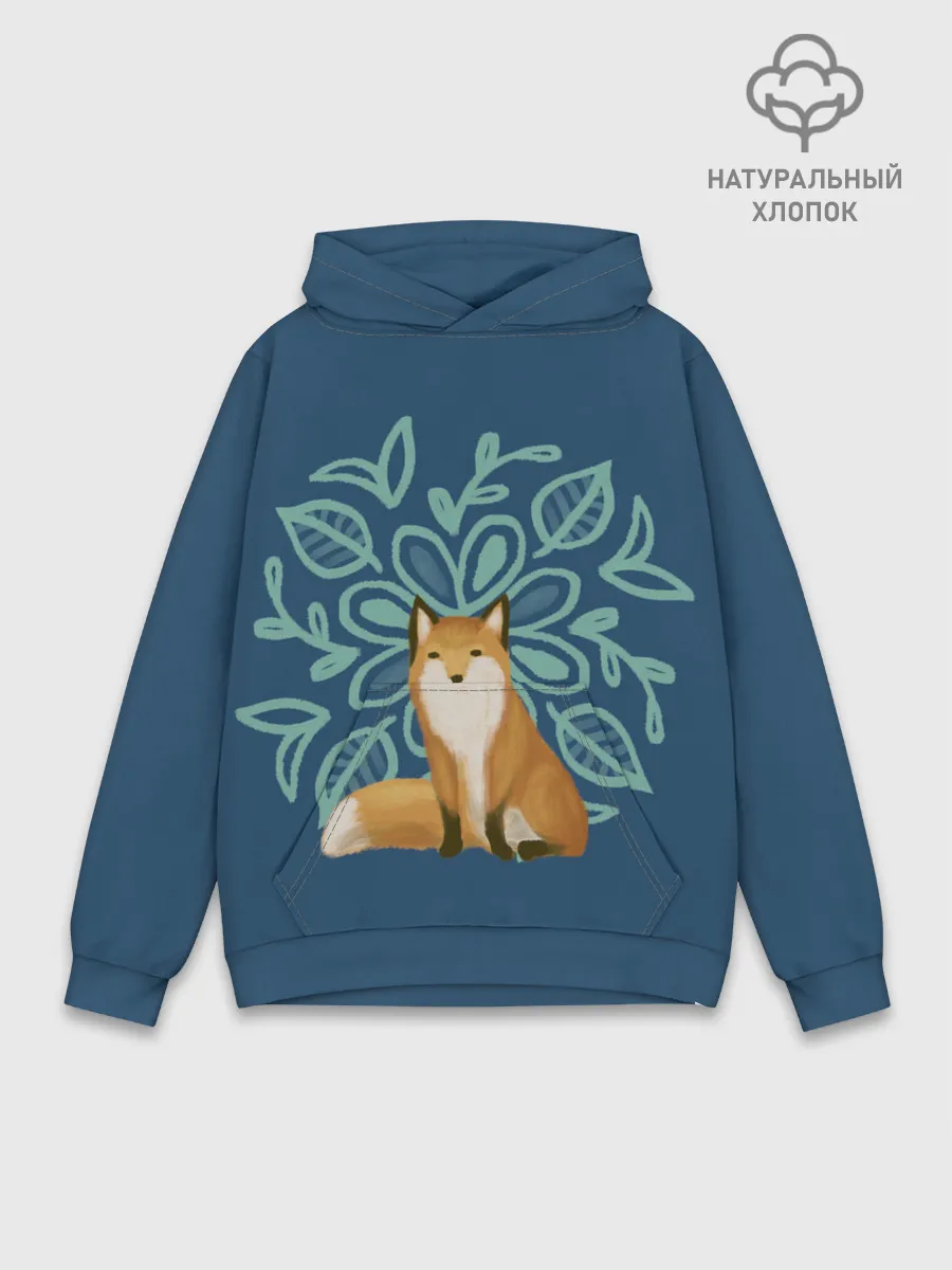 Худи мужской база хлопок / Лиса с цветочным узором