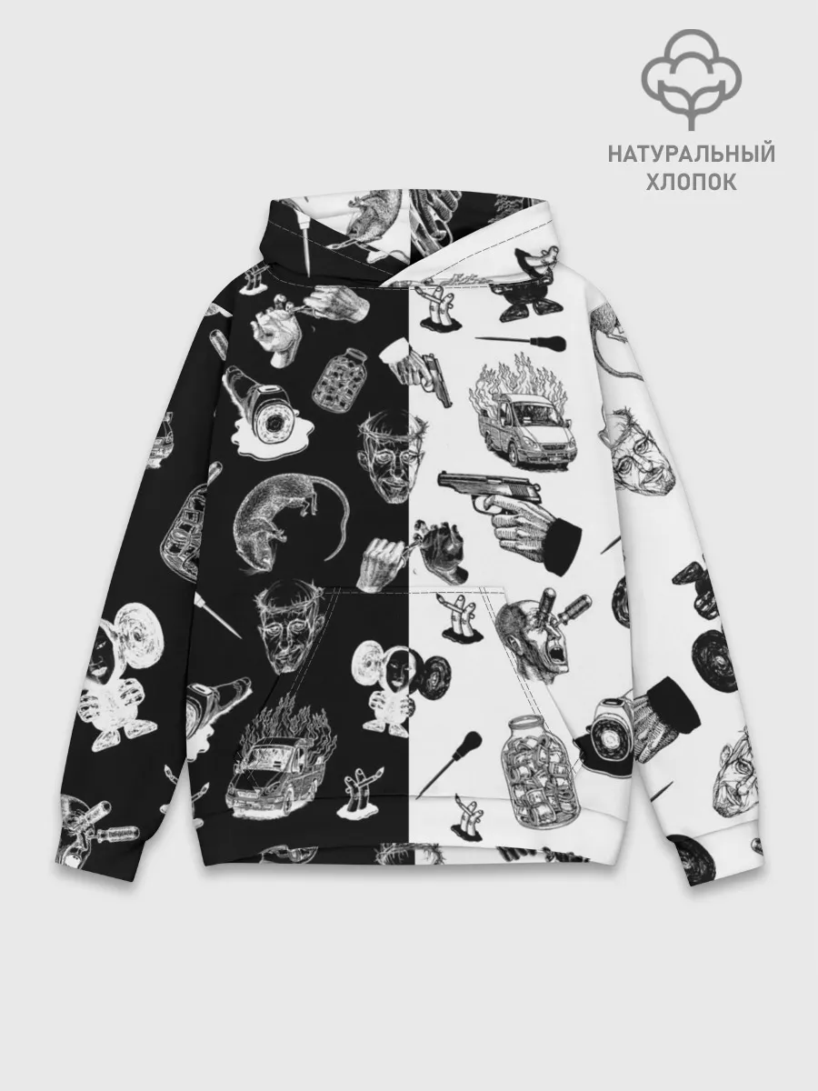 Худи мужской база хлопок / КРОВОСТОК ТАТУИРОВКИ ЧБ