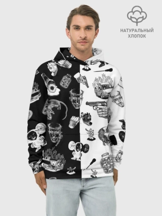 Худи мужской база хлопок / КРОВОСТОК ТАТУИРОВКИ ЧБ