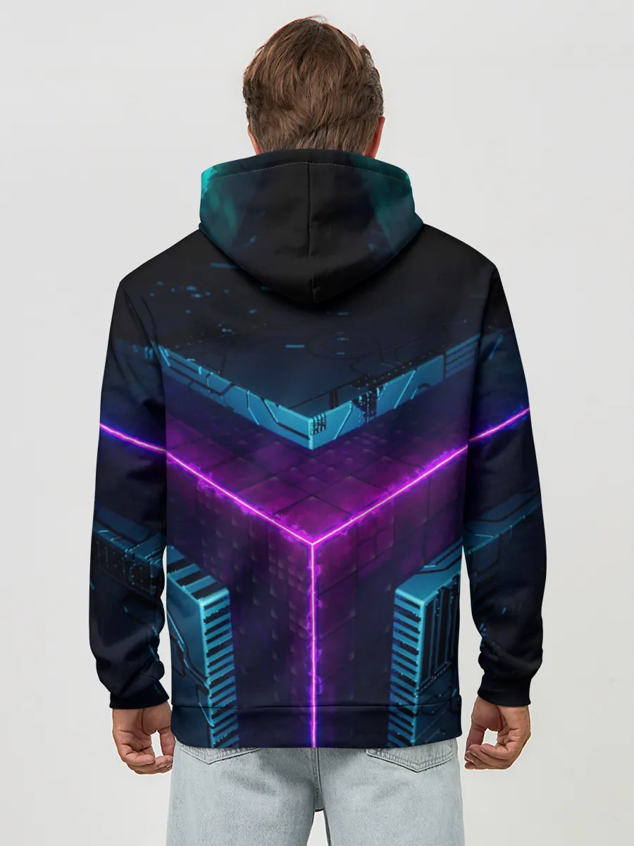 Худи мужской база хлопок / Неоновые грани 3D