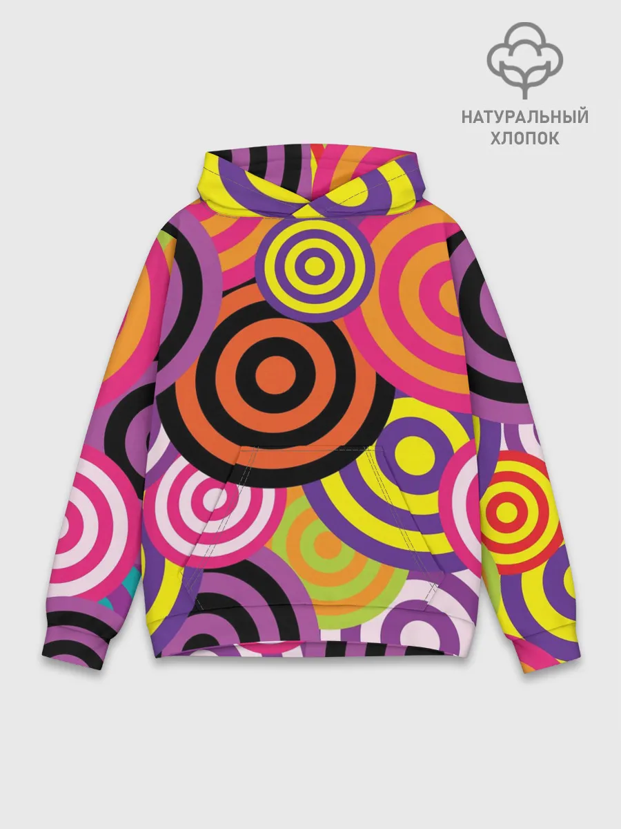 Худи мужской база хлопок / Аннотация разноцветных кругов