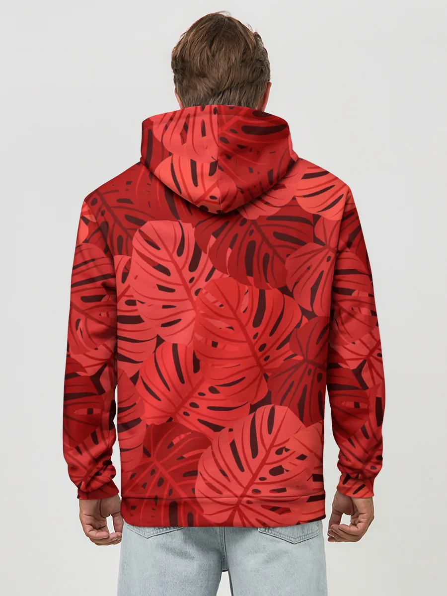 Худи мужской база хлопок / Тропические листья Монстера