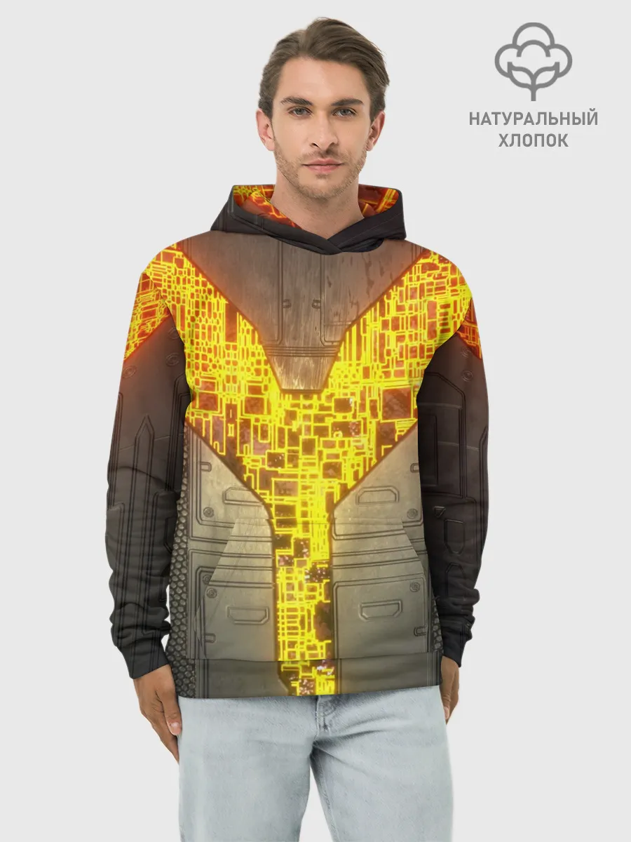 Худи мужской база хлопок / Неоновая внутренность 3D