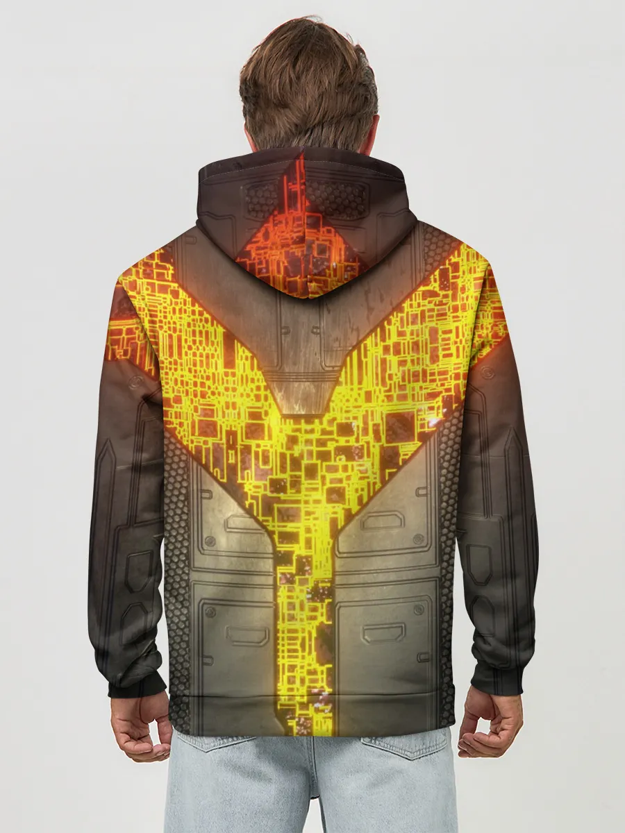 Худи мужской база хлопок / Неоновая внутренность 3D