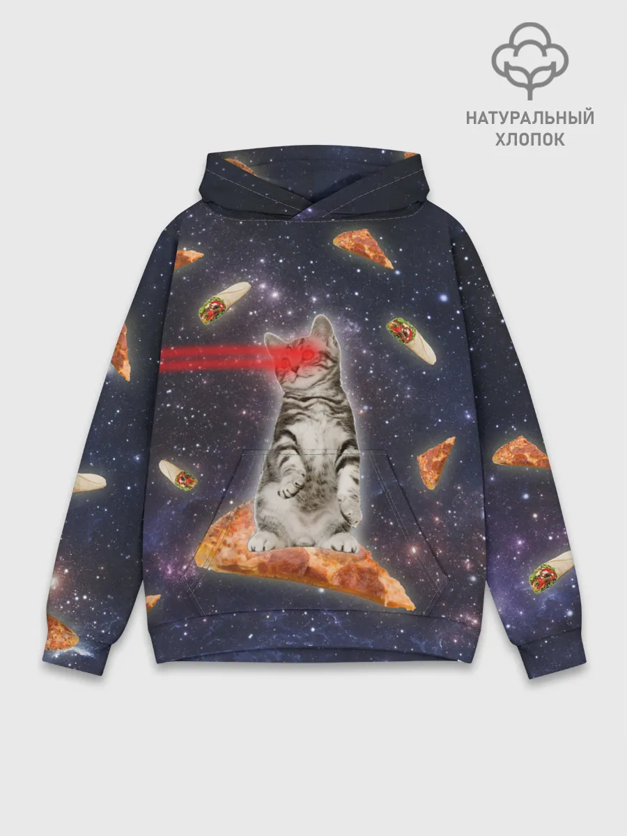 Худи мужской база хлопок / Котик в космосе