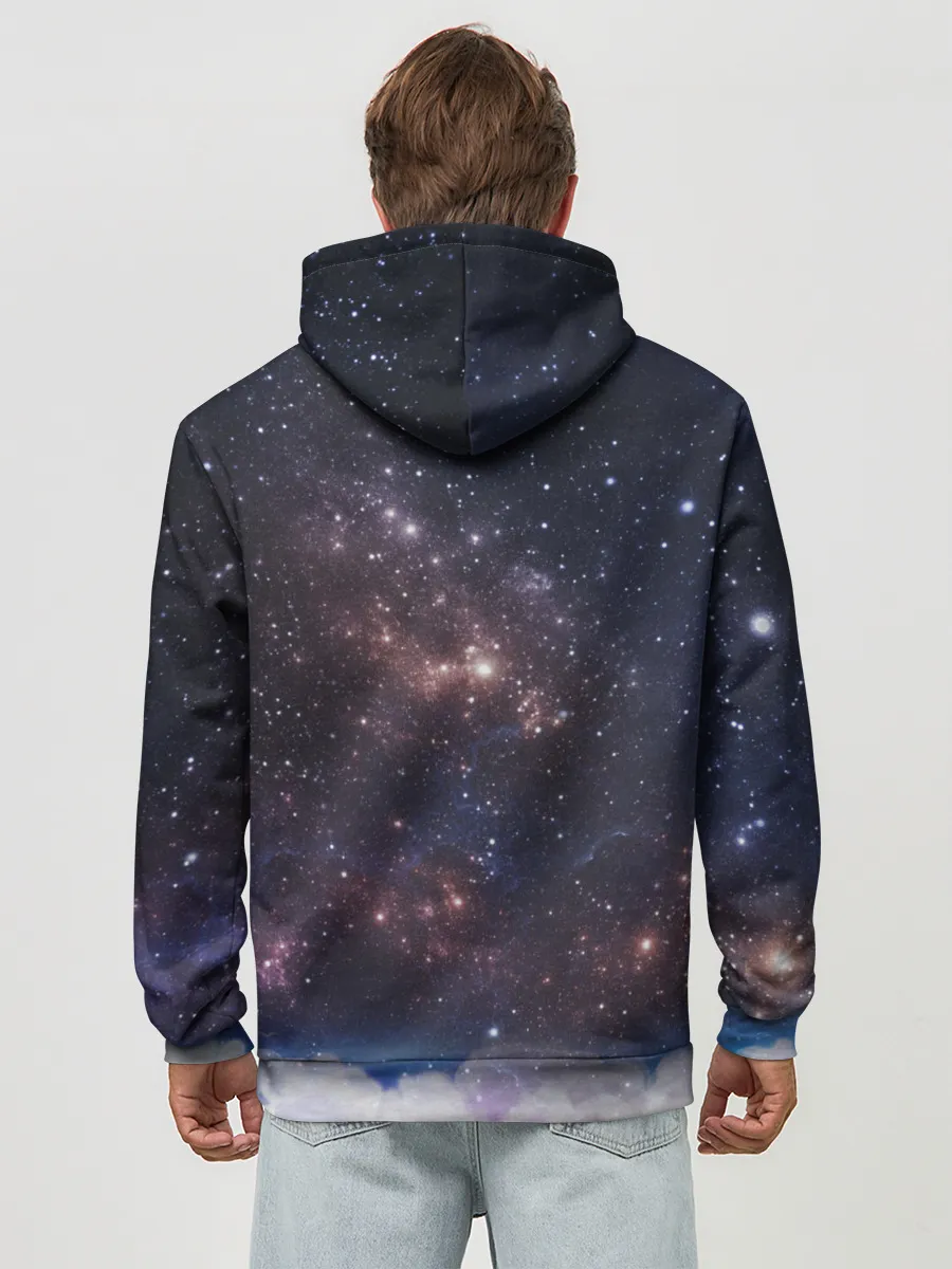 Худи мужской база хлопок / Мопс на курице в космосе