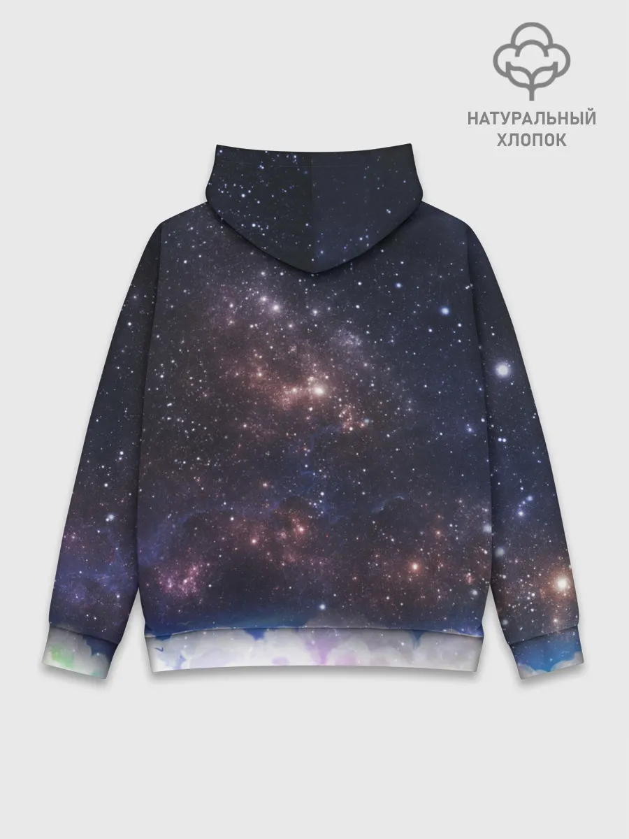 Худи мужской база хлопок / Мопс на курице в космосе