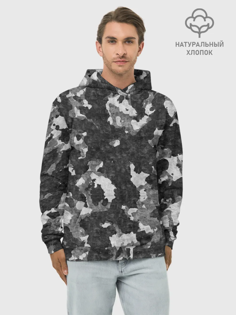 Худи мужской база хлопок / Gray Camouflage