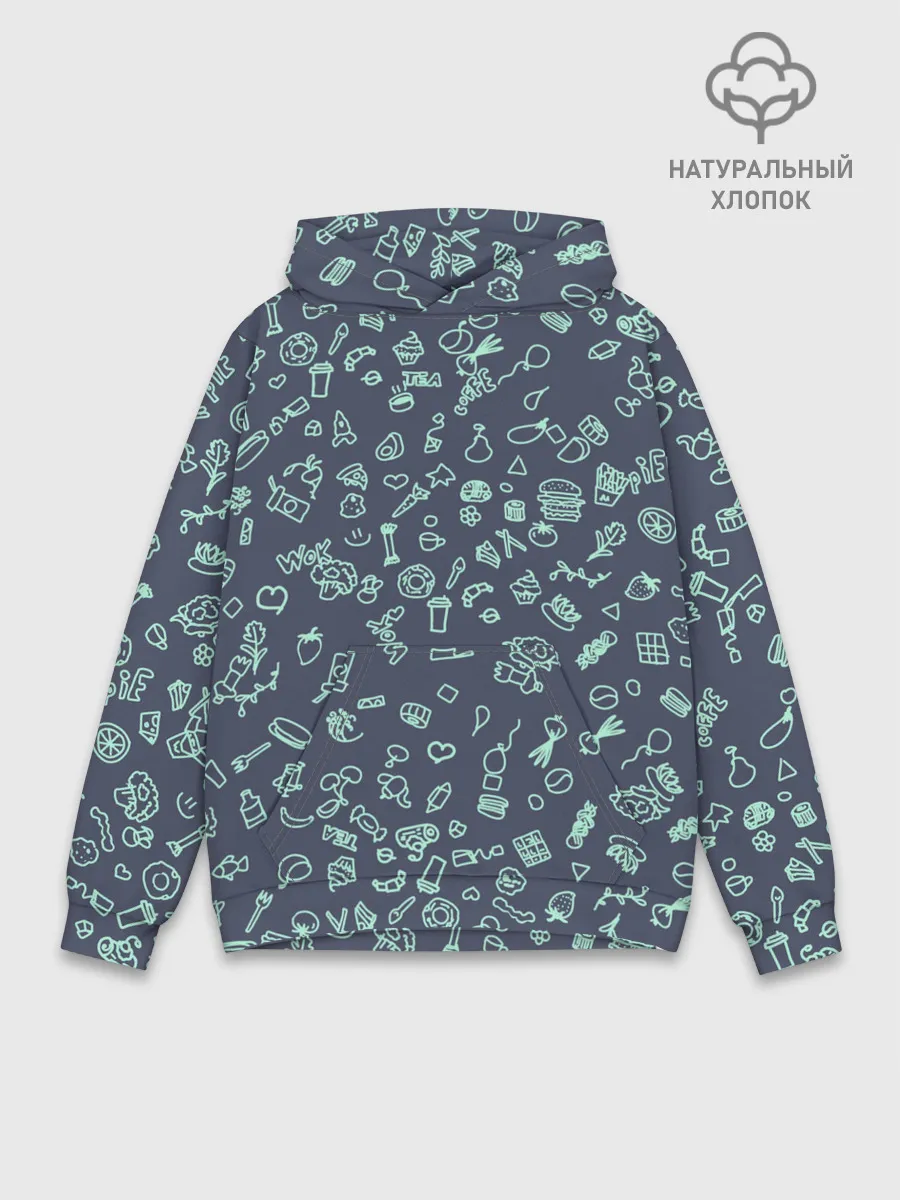 Худи мужской база хлопок / Еда Синий