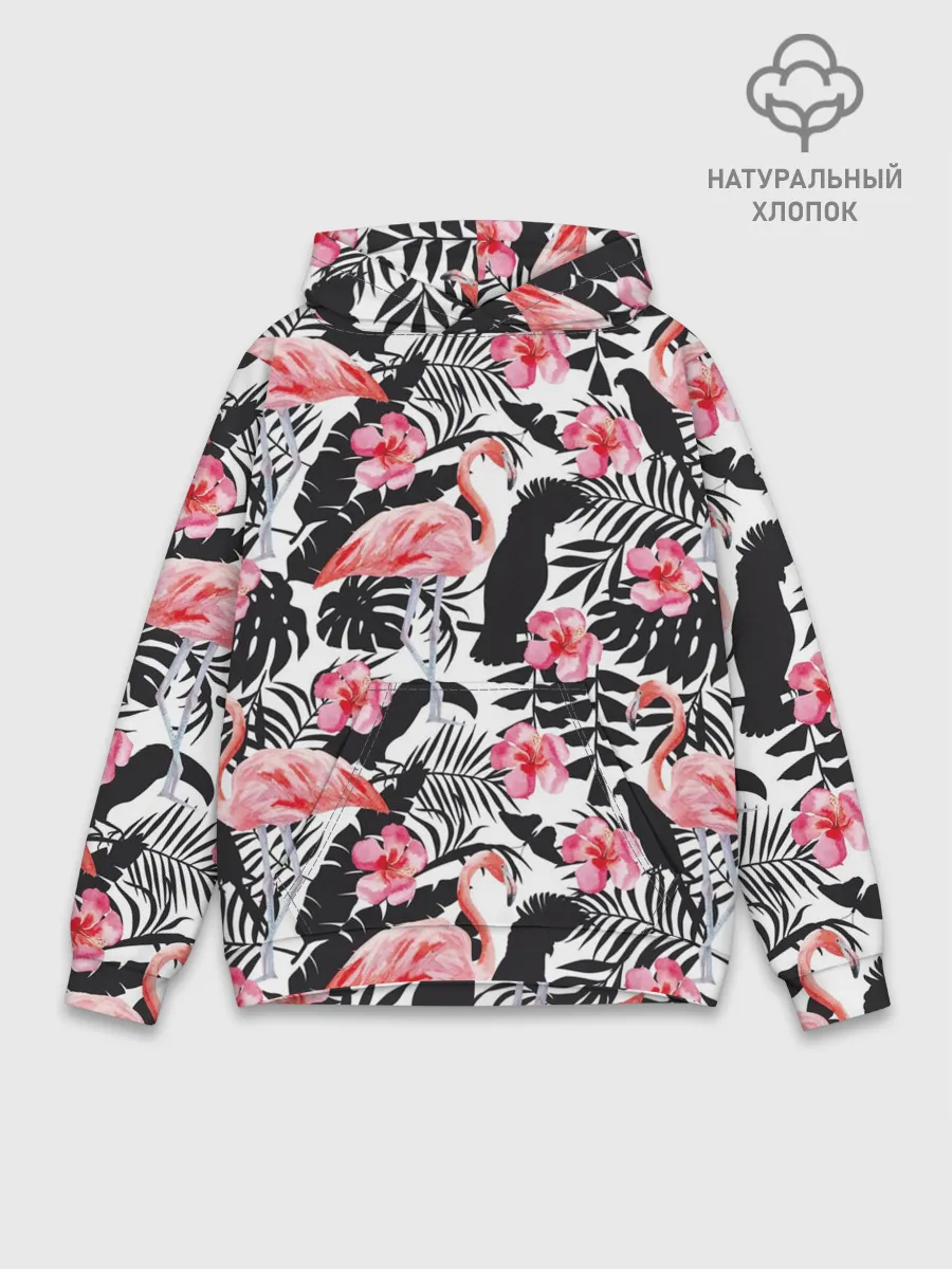 Худи мужской база хлопок / фламинго и попугаи