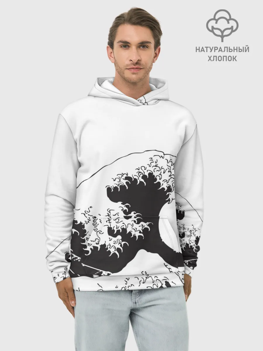 Худи мужской база хлопок / Волна Канагава Япония | Sea Wave
