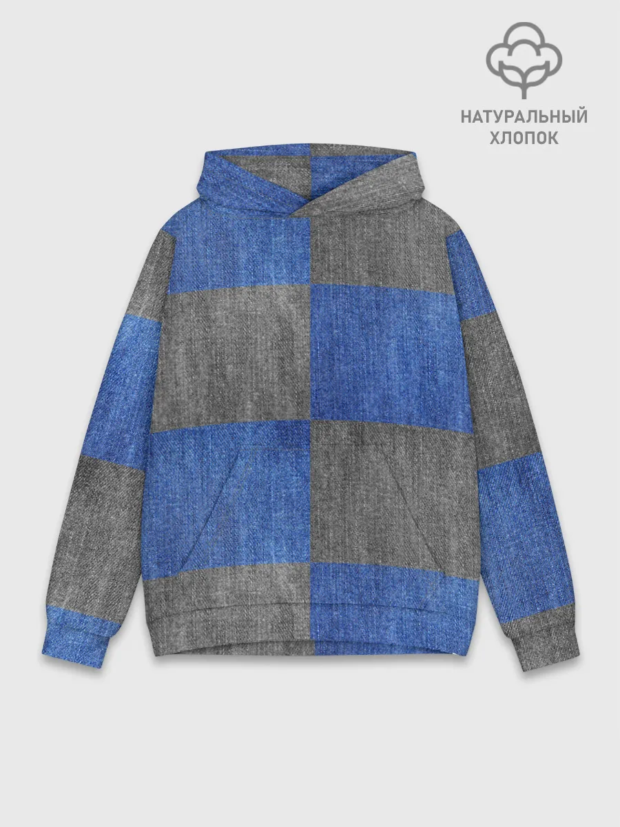 Худи мужской база хлопок / Denim Patchwork