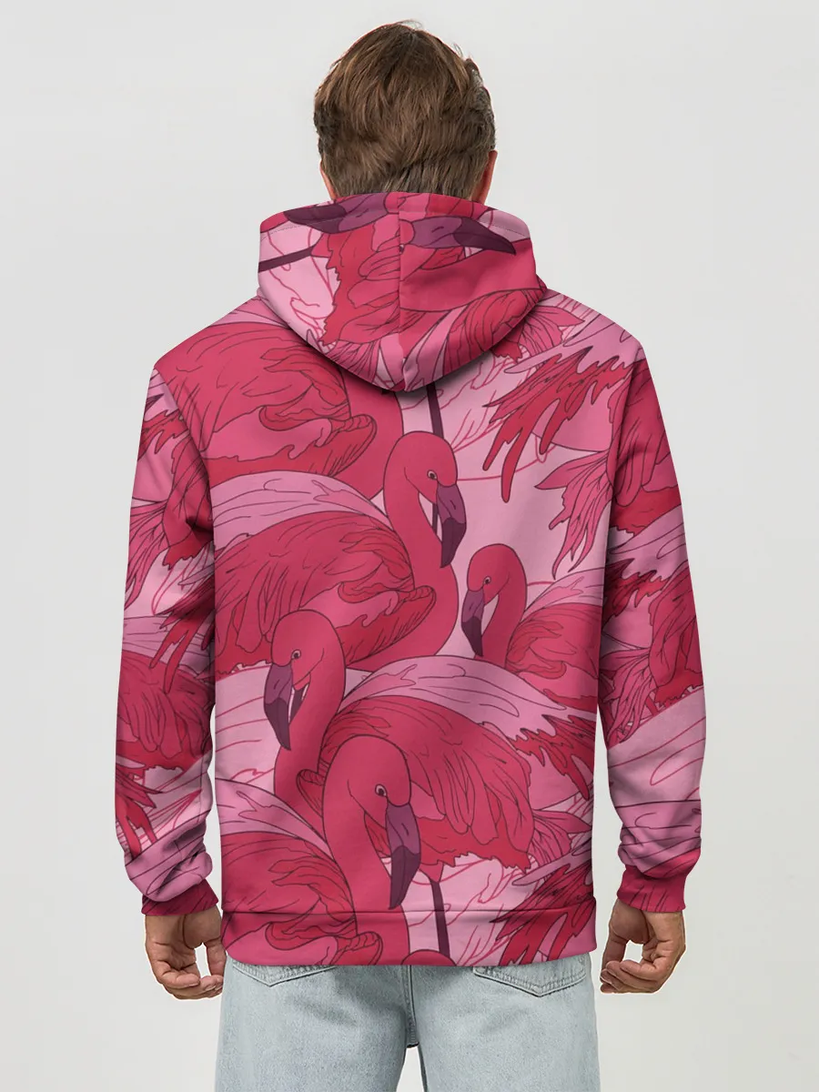 Худи мужской база хлопок / розовые фламинго