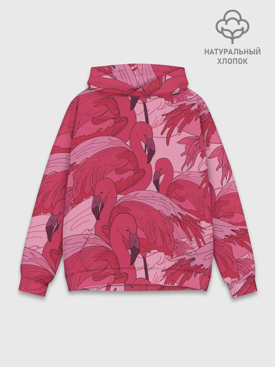 Худи мужской база хлопок / розовые фламинго