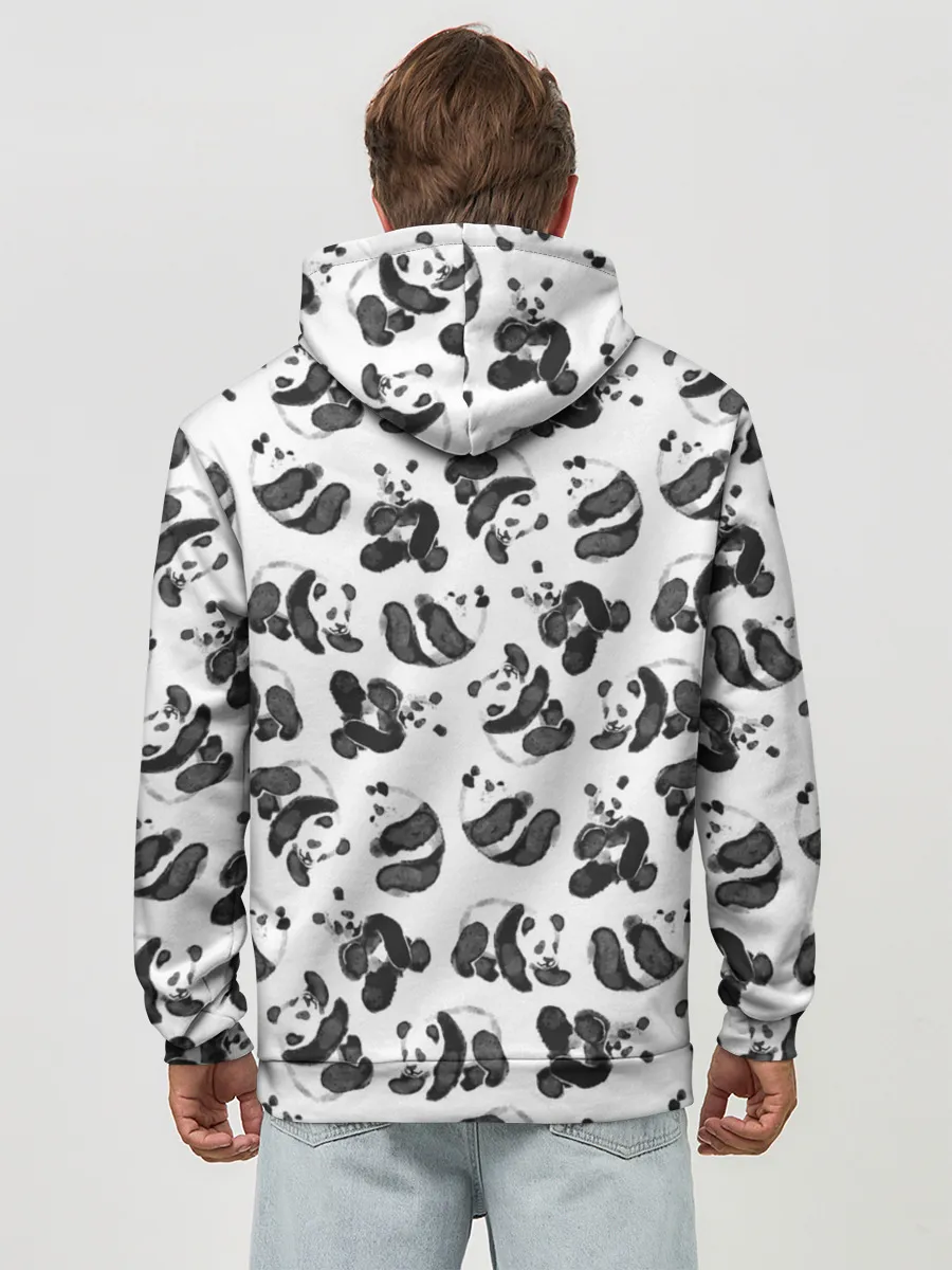 Худи мужской база хлопок / Акварельные панды паттерн