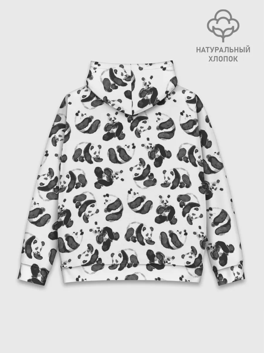 Худи мужской база хлопок / Акварельные панды паттерн
