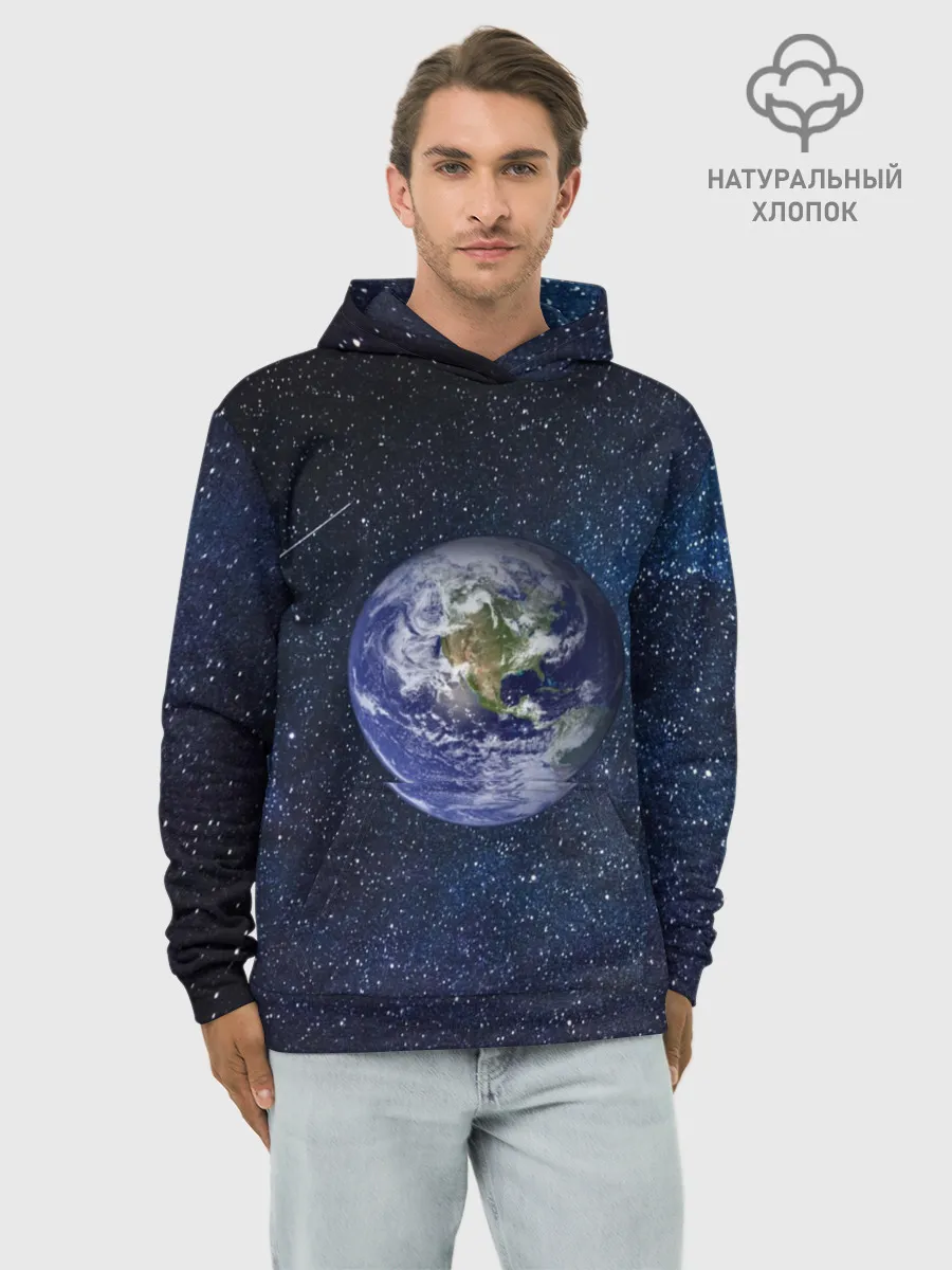 Худи мужской база хлопок / Земля в космосе