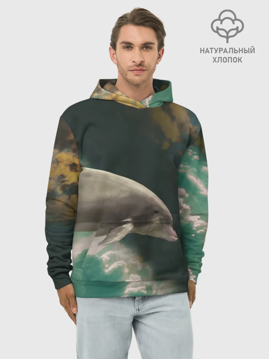 Худи мужской база хлопок / Дельфин в облаках