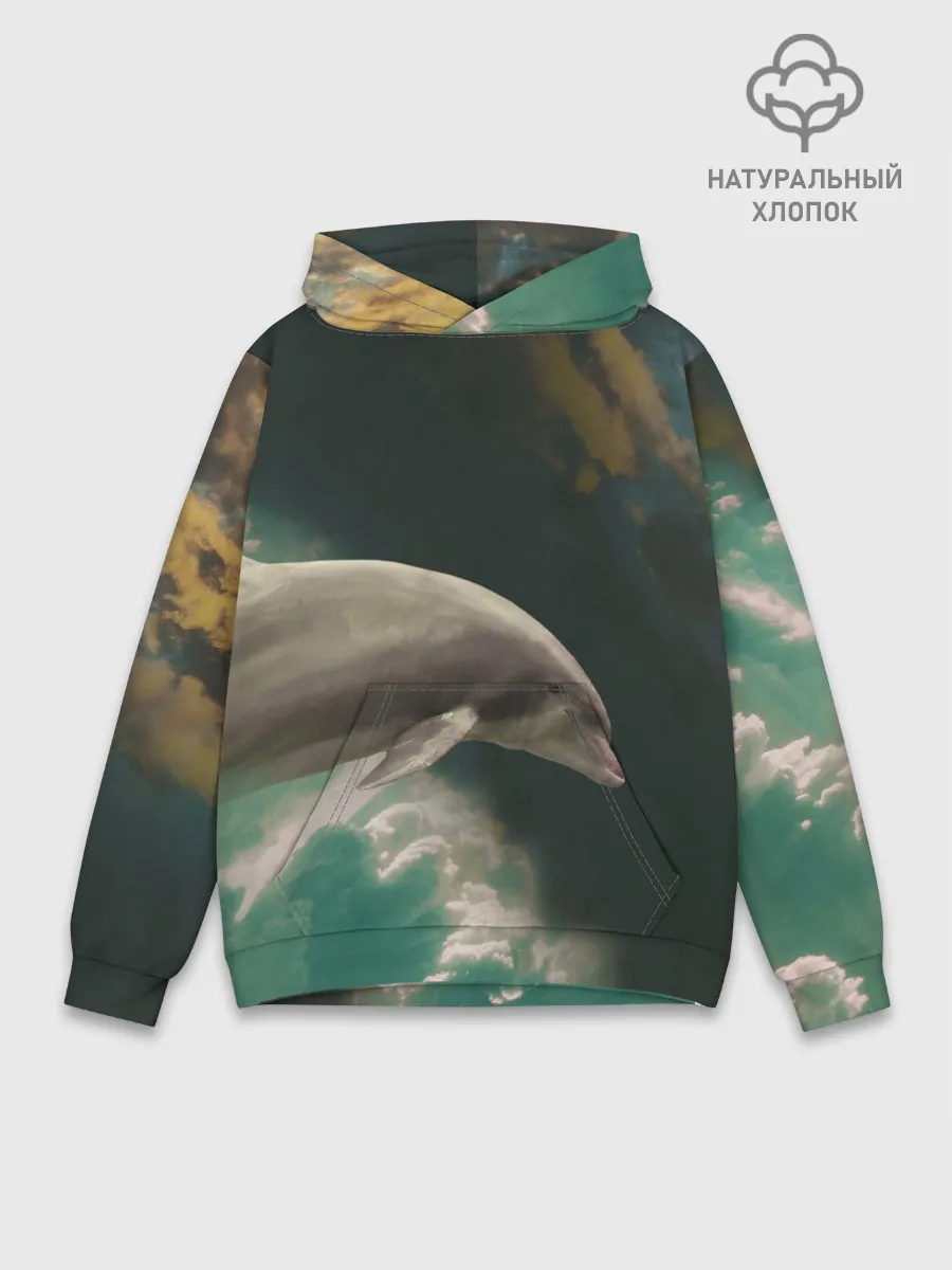 Худи мужской база хлопок / Дельфин в облаках
