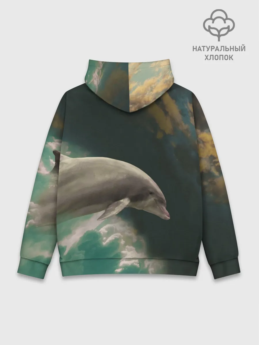 Худи мужской база хлопок / Дельфин в облаках
