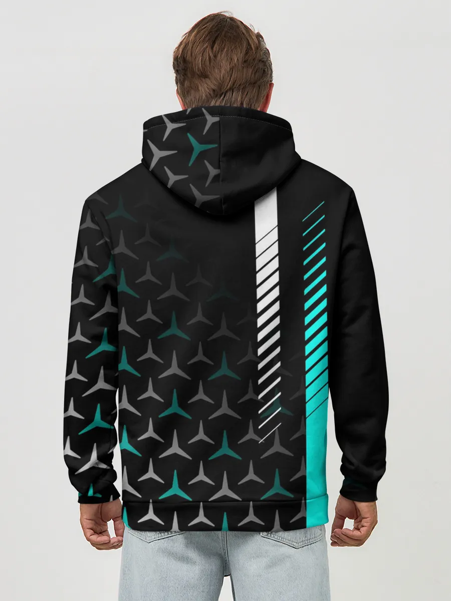 Худи мужской база хлопок / МЕРСЕДЕС / AQUA BLACK GRADIENT