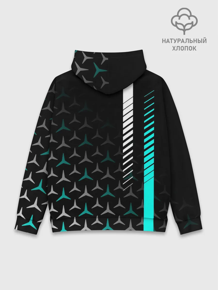Худи мужской база хлопок / МЕРСЕДЕС / AQUA BLACK GRADIENT