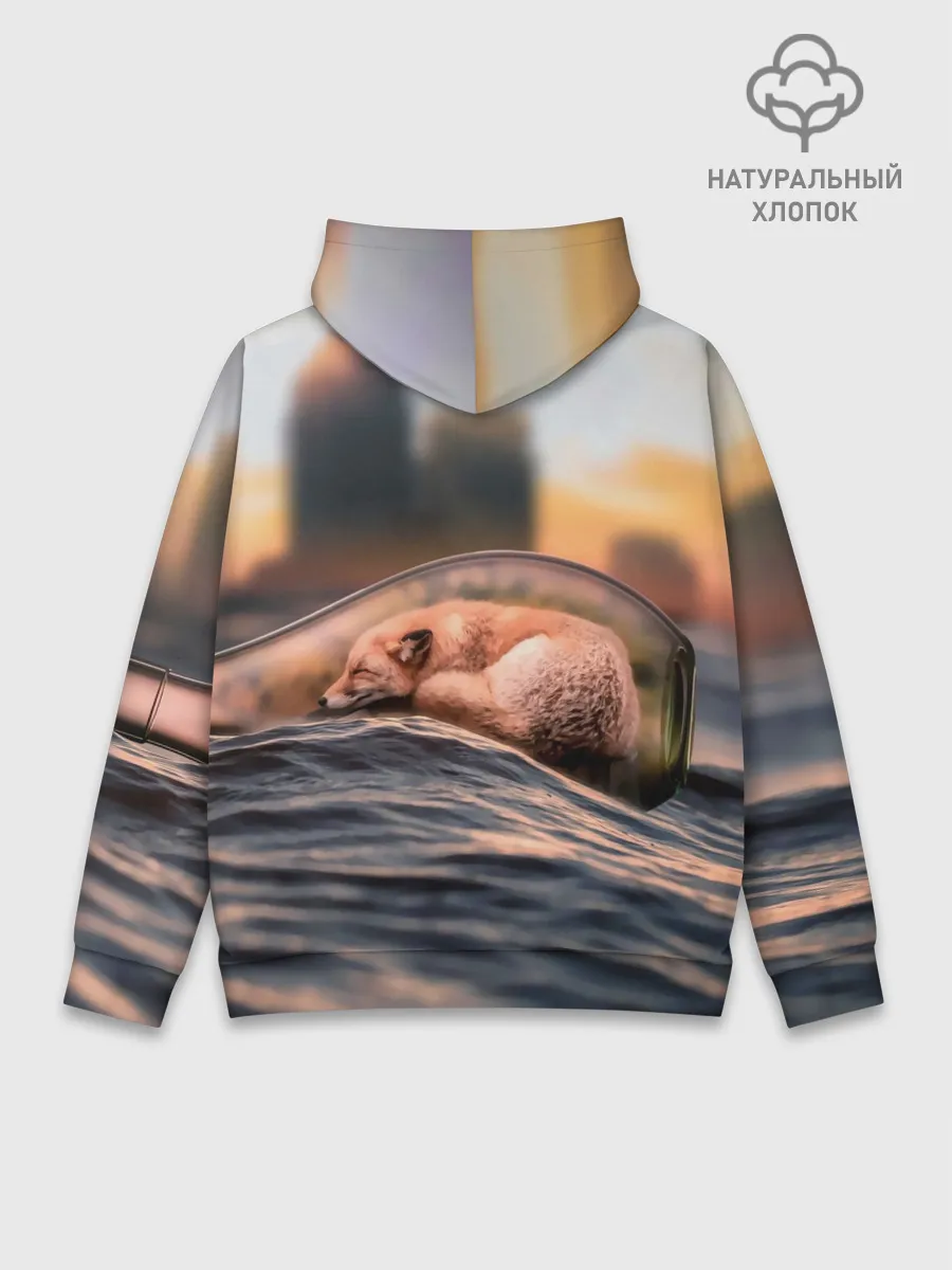 Худи мужской база хлопок / Лисенок в бутылке