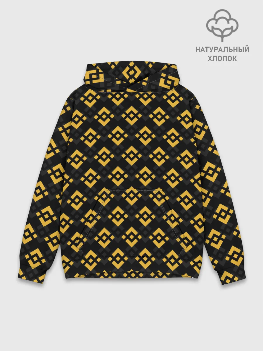 Худи мужской база хлопок / ЭМБЛЕМА БИНАНС ПАТТЕРН BINANCE