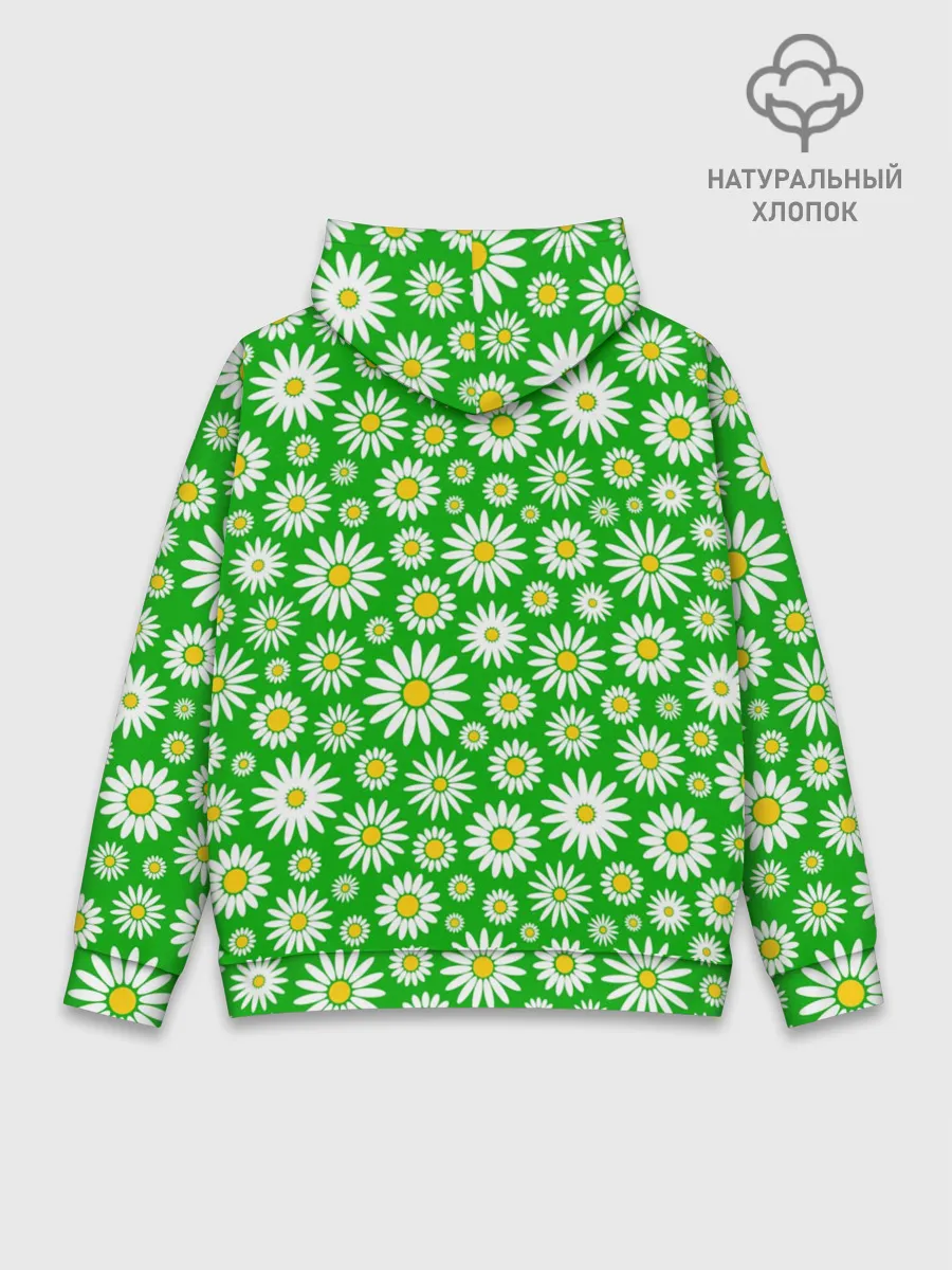 Худи мужской база хлопок / Ромашки на зелёном фоне