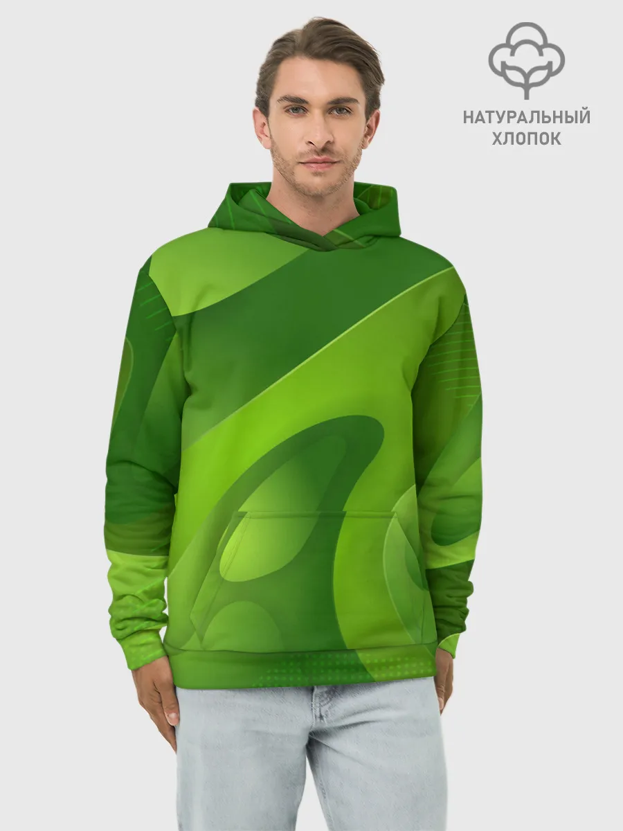 Худи мужской база хлопок / 3d Green abstract