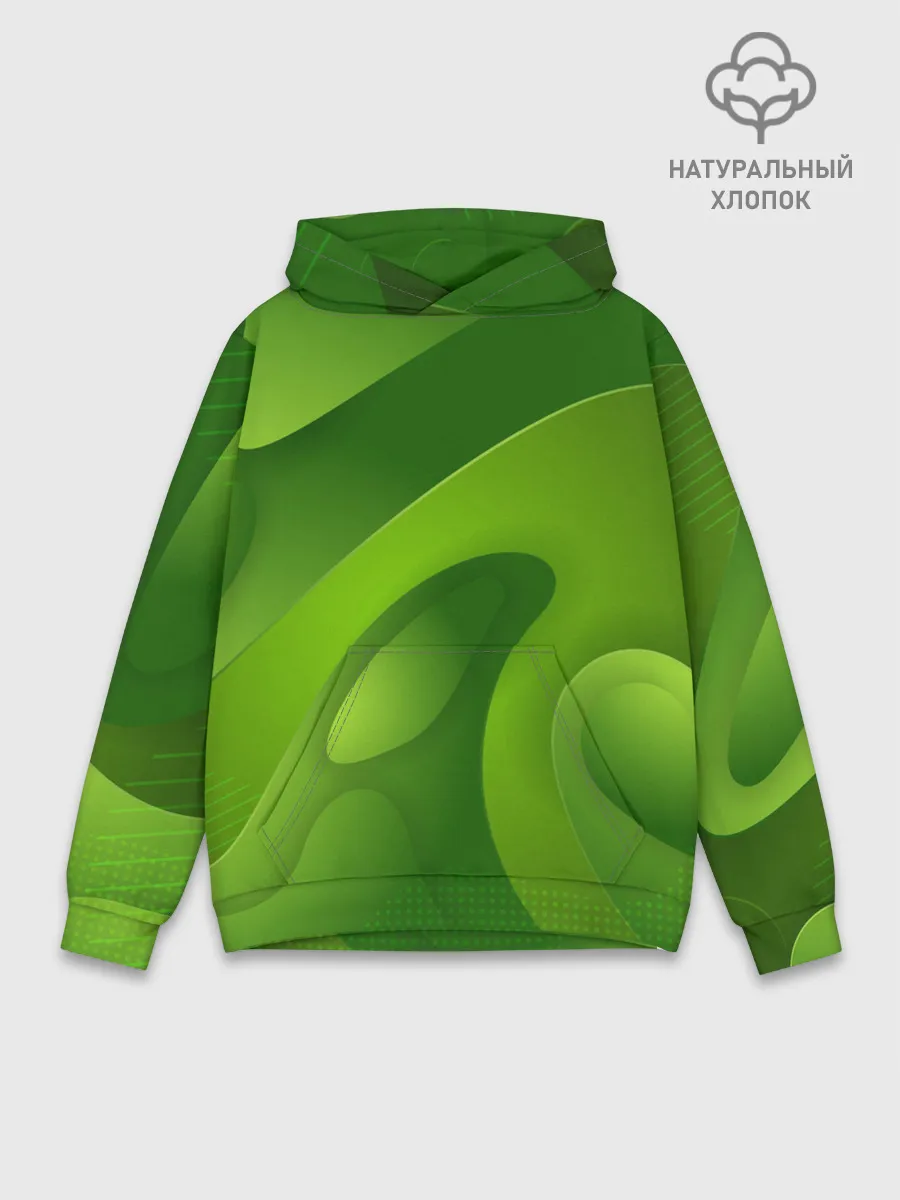Худи мужской база хлопок / 3d Green abstract