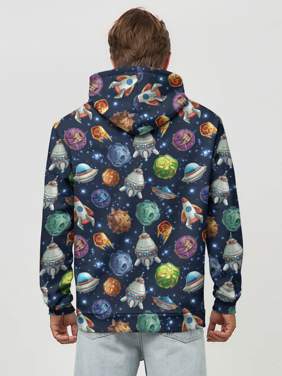 Худи мужской база хлопок / Мультяшные планеты