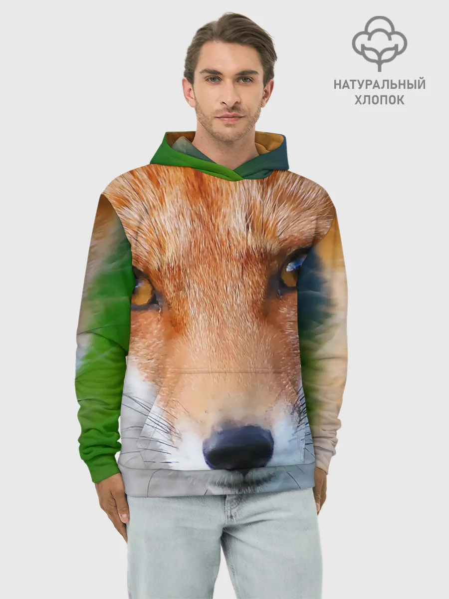Худи мужской база хлопок / Крупно мордочка лисы
