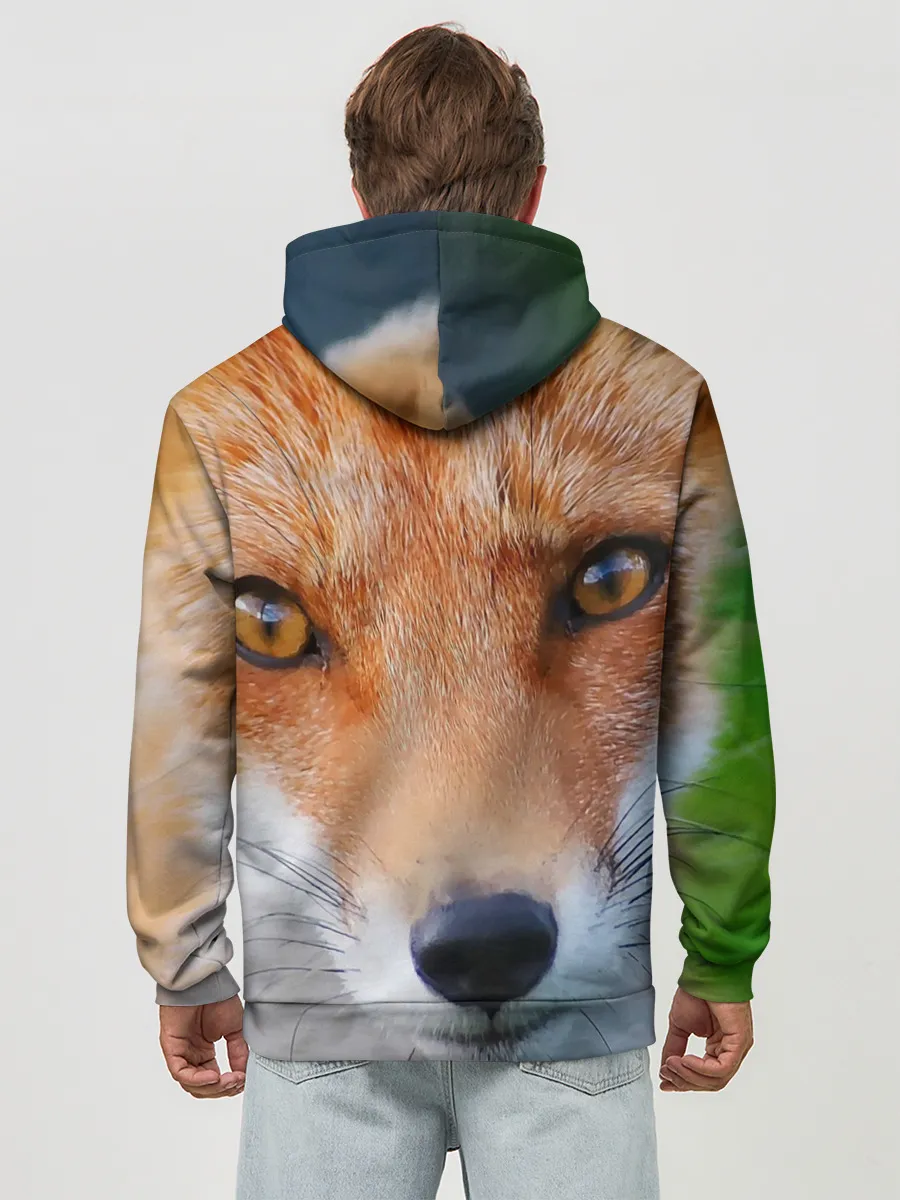 Худи мужской база хлопок / Крупно мордочка лисы