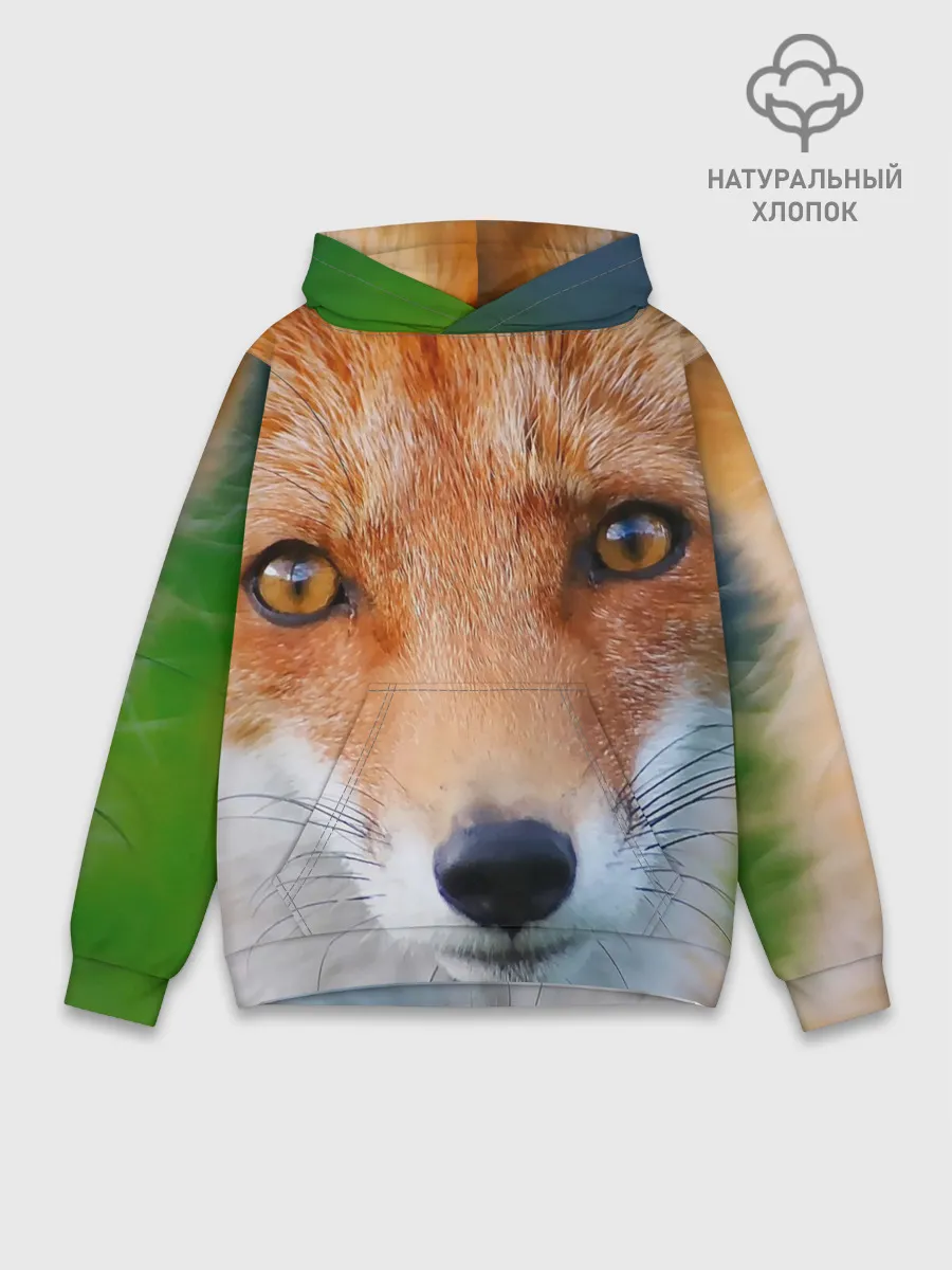 Худи мужской база хлопок / Крупно мордочка лисы