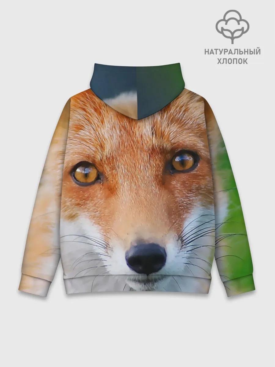 Худи мужской база хлопок / Крупно мордочка лисы