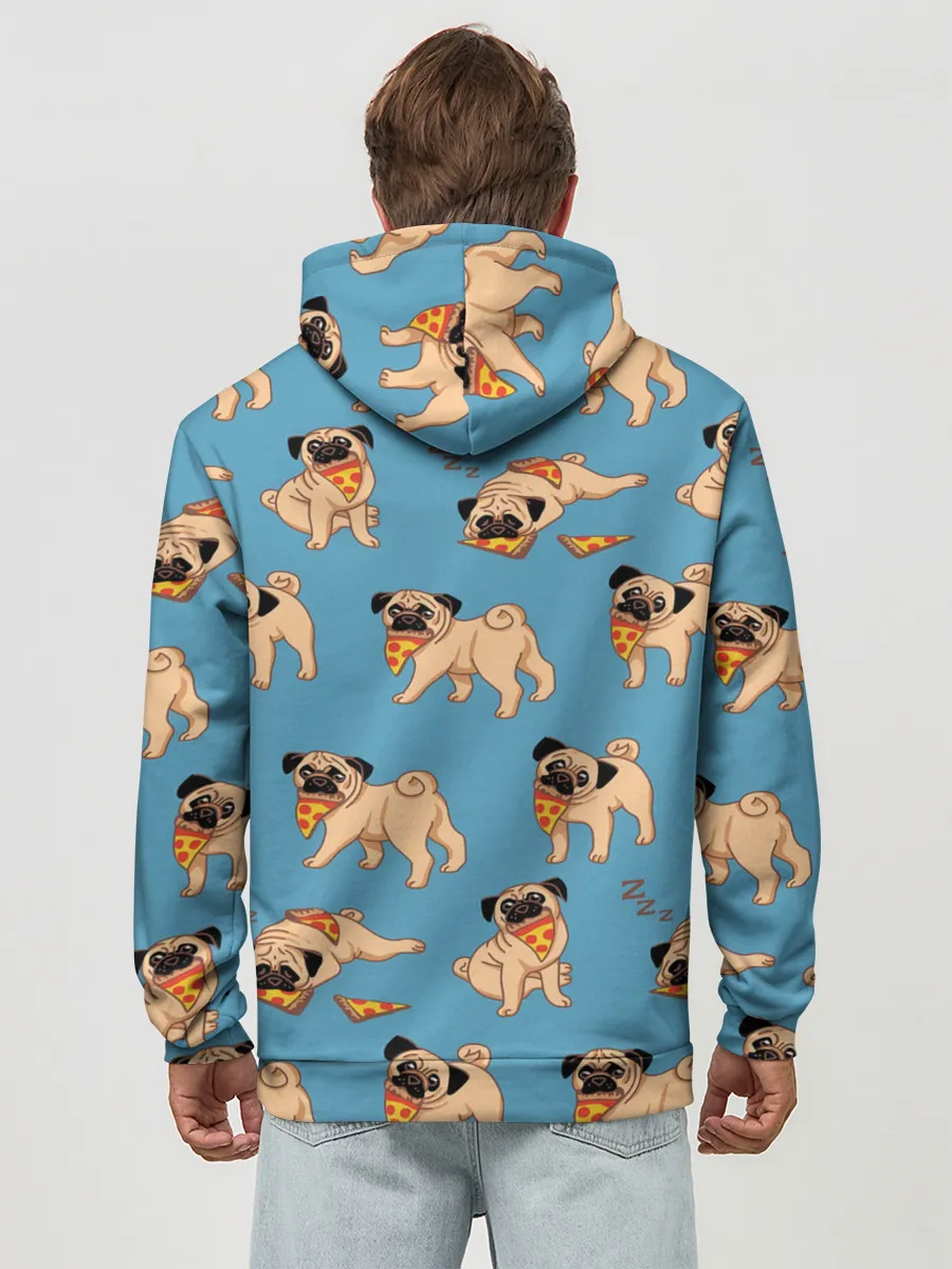Худи мужской база хлопок / Мопсы с пиццей