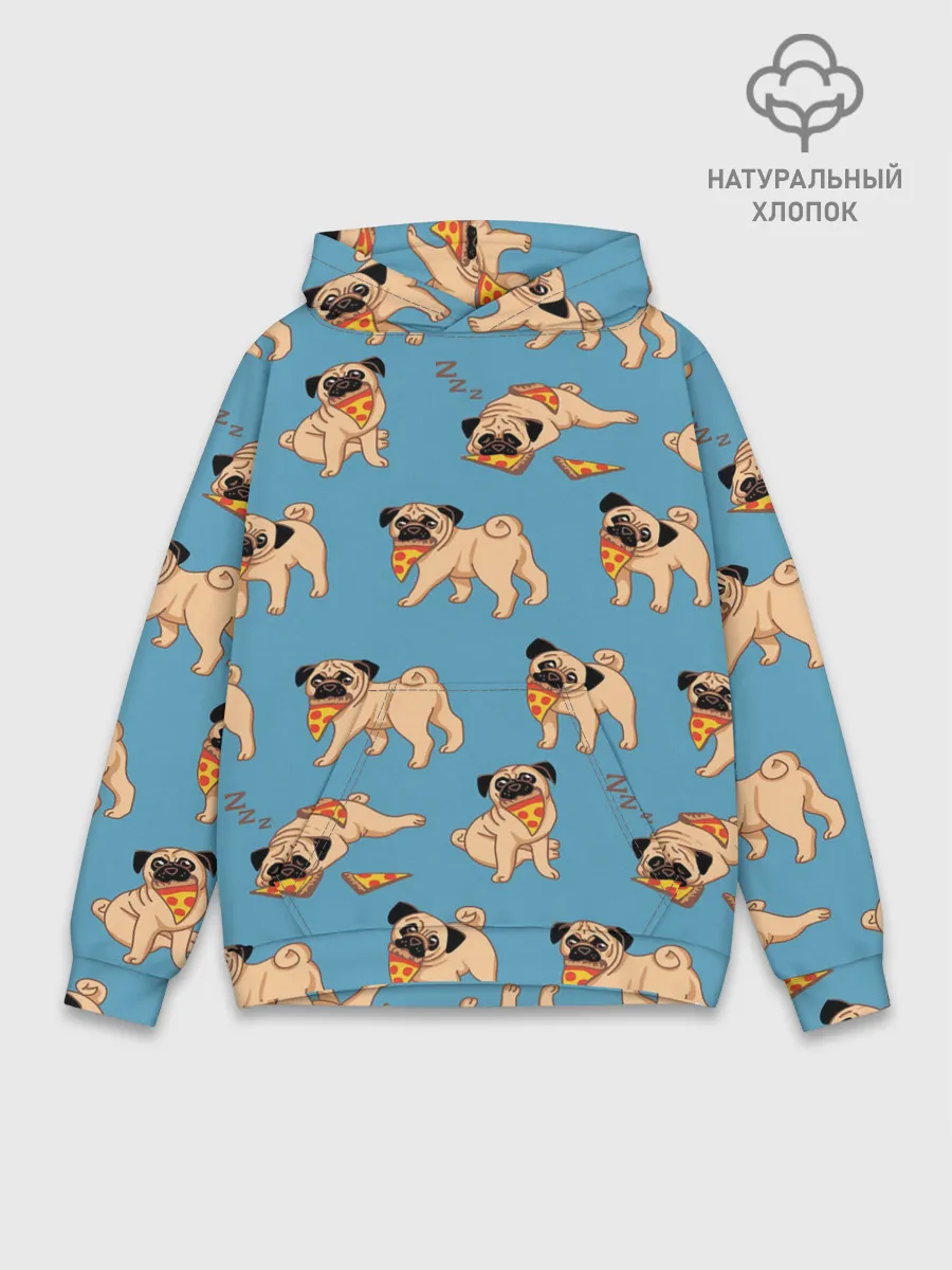 Худи мужской база хлопок / Мопсы с пиццей